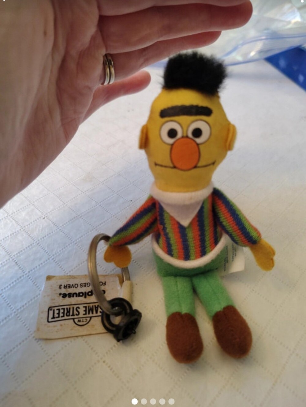 Sesame Street Bert Plush Keychain - Yellow with Multicolor Striped Sweater